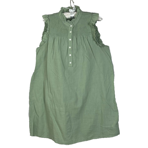 J.CREW Dresses & Skirts - J. Crew Dress Women's Size L Green Smock Neck Ruffle Garden Shift Mini Sundress